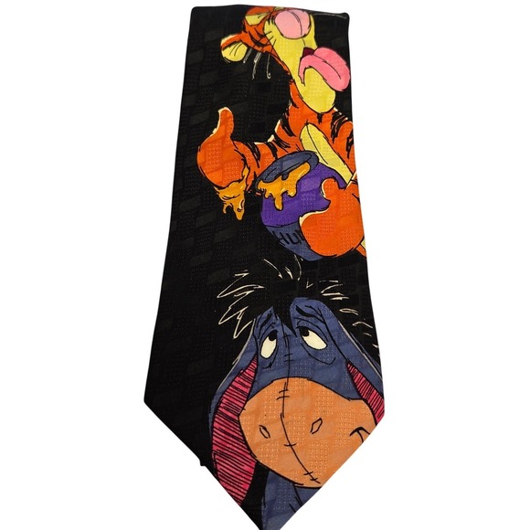 Disney Other - Disney Winnie the Pooh Tigger Eeyore Mens Black Polyester Necktie